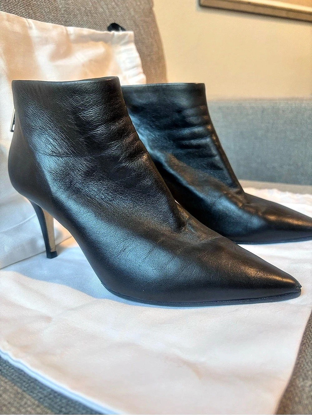 Tamara Mellon Black Leather Pointed-Toe Heeled Boots EU 38.5